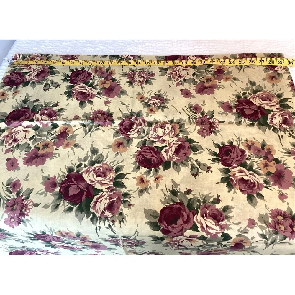 Vtg Cranston Printworks Fabric Roses Floral Cottagecore Romantic Mauve 60